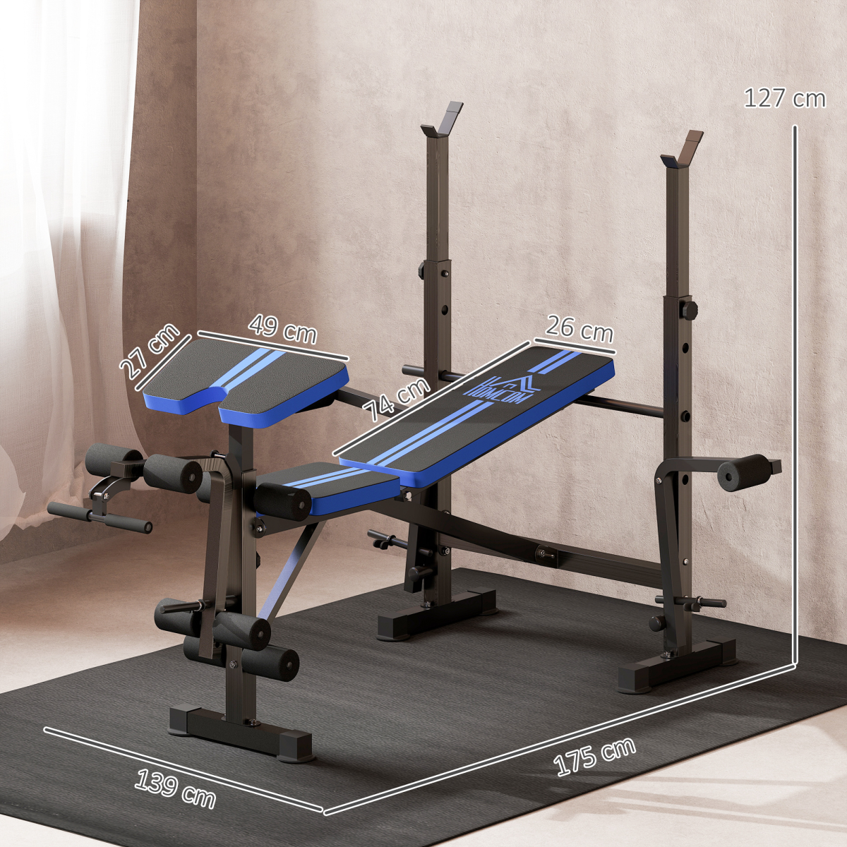 HOMCOM Adjustable Multi-Function Weight Bench with Squat Rack