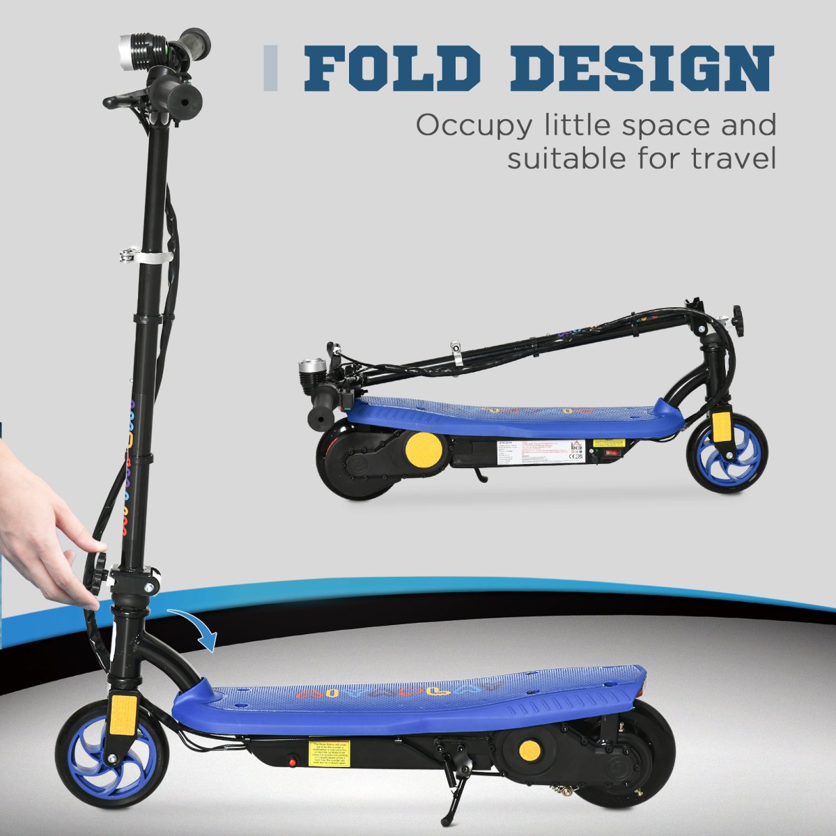Folding Electric Scooter with LED Headlight for Ages 7-14, Blue