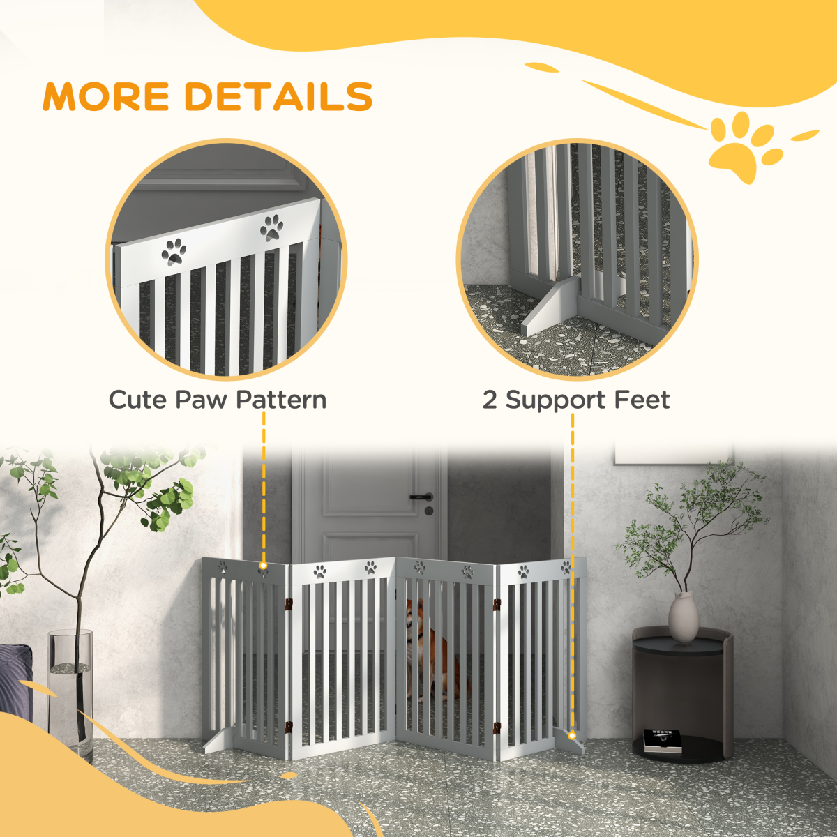 PawHut Foldable Freestanding Dog Gate with Support Feet, Grey
