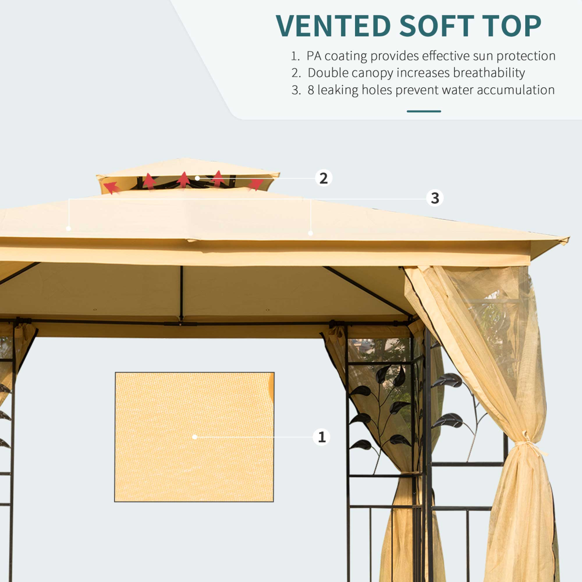 Outsunny 3x3 m Beige Double Top Gazebo with Mesh Sidewalls
