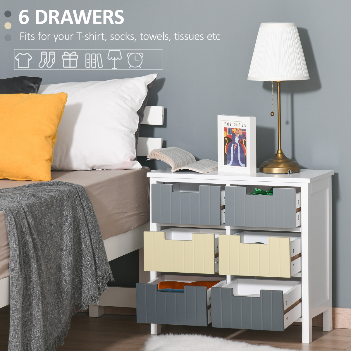 6 Drawer Storage Chest Cabinet for Dining and Living Room, MDF, Unbranded