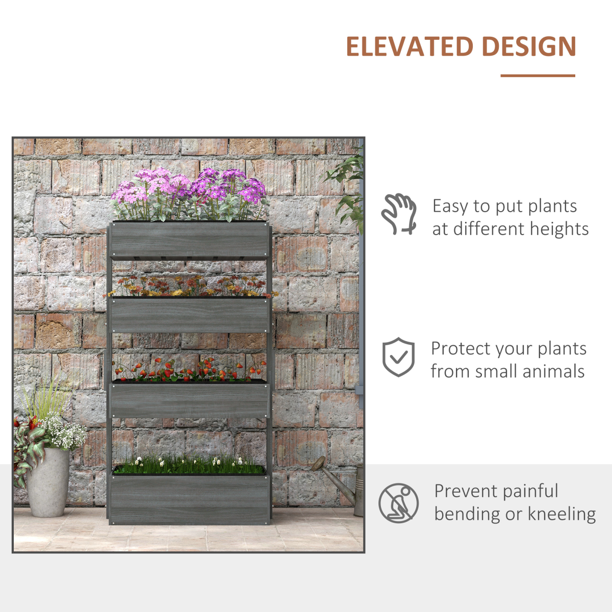 Outsunny 4-Tier Wooden Raised Garden Bed Plant Stand, Grey