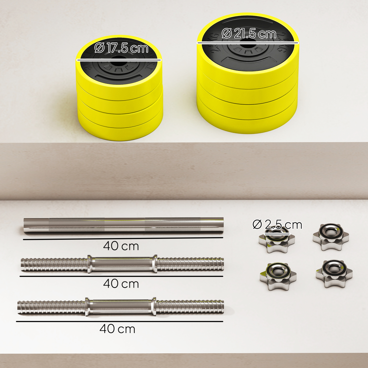 HOMCOM 20kg Adjustable 2-in-1 Dumbbell & Barbell Set, Yellow