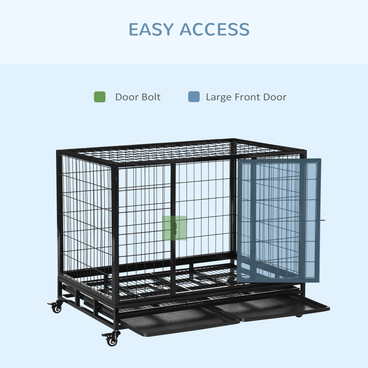 Large Black Metal Dog Kennel Cage with Wheels and Tray