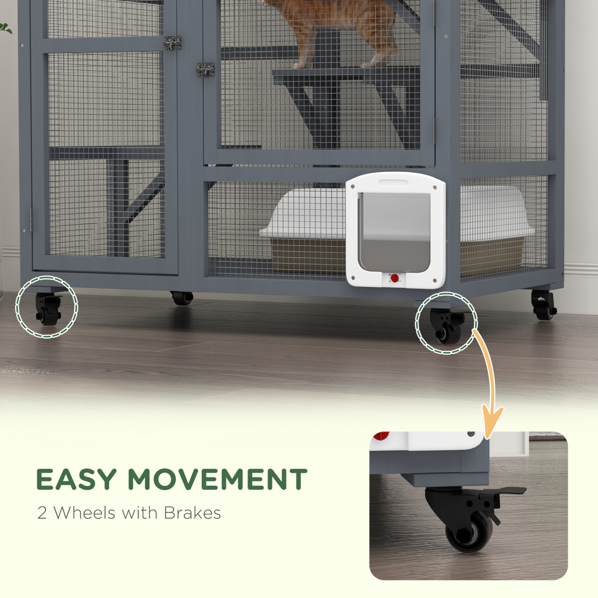 PawHut Outdoor Cat House Catio on Wheels with Platforms & Hammock