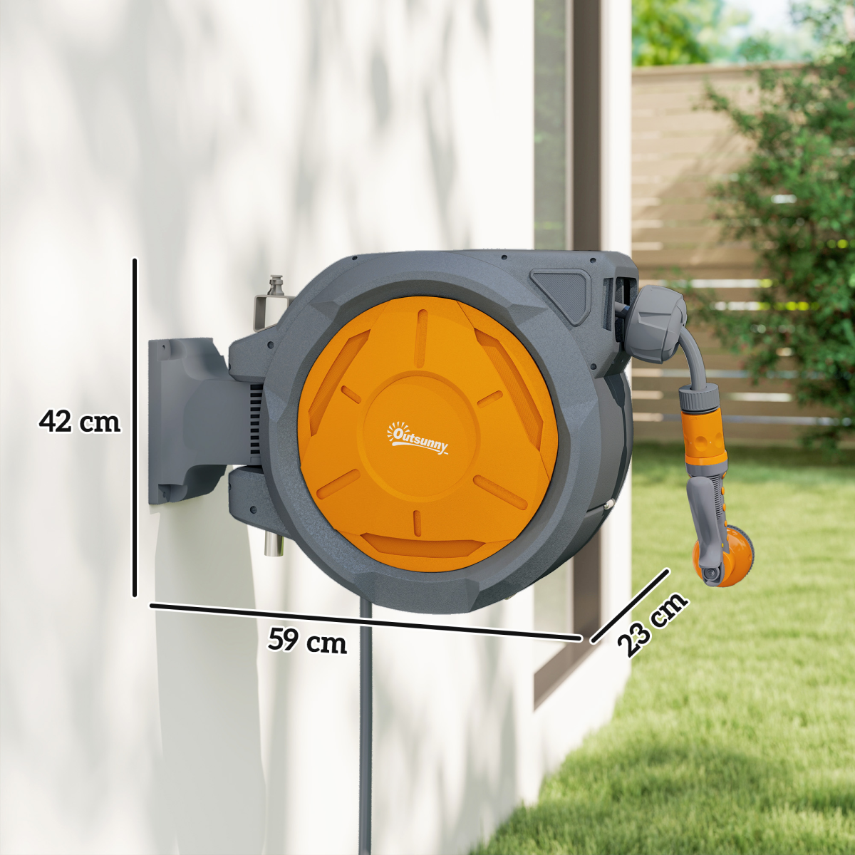 Outsunny 30m Retractable Wall Mounted Hose Reel with Lock, Orange