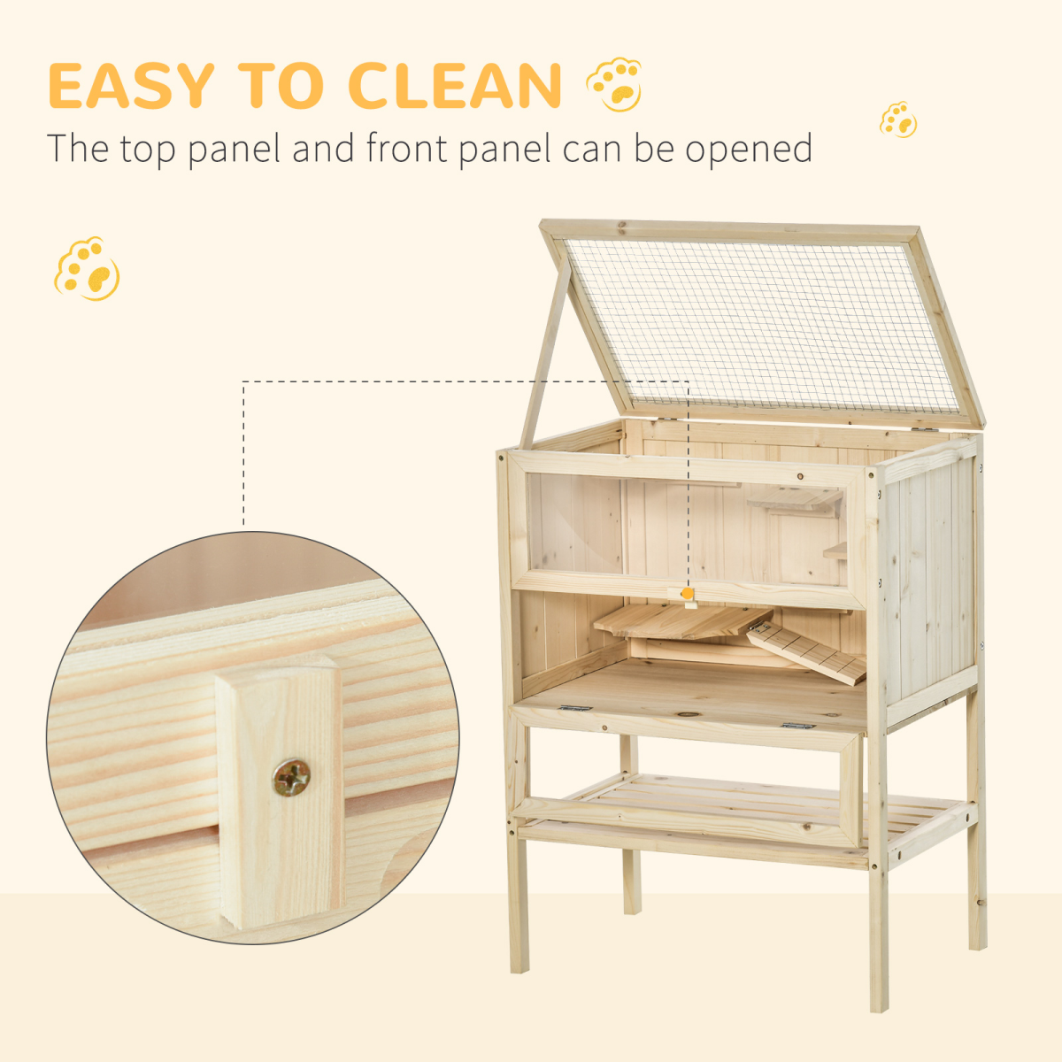3-Tier Wooden Fir Hamster Cage House for Play and Exercise