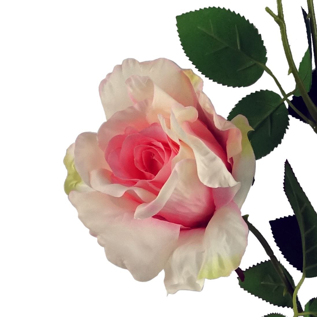 Leaf 80cm Artificial Pink Silk Rose Stem with 2 Large Flowers and Bud
