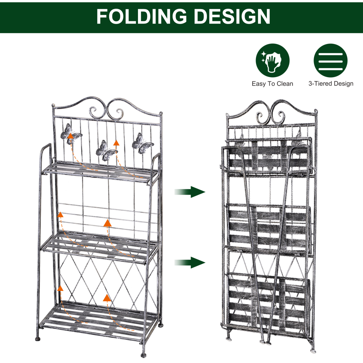 3-Tier Metal Folding Plant Stand Display Rack for Indoor and Outdoor Use