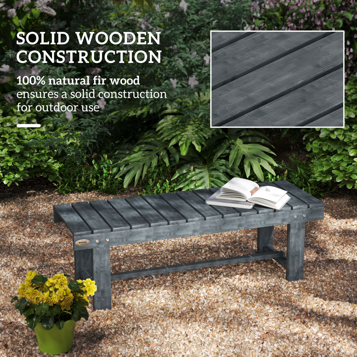 Outsunny 1.1m Grey Fir Wood 2-Seater Outdoor Garden Bench