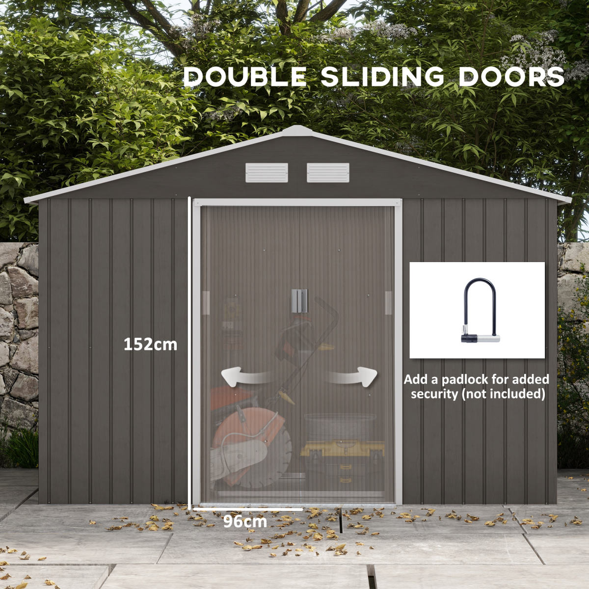 Outsunny Grey Steel Outdoor Garden Shed with Foundation & Ventilation