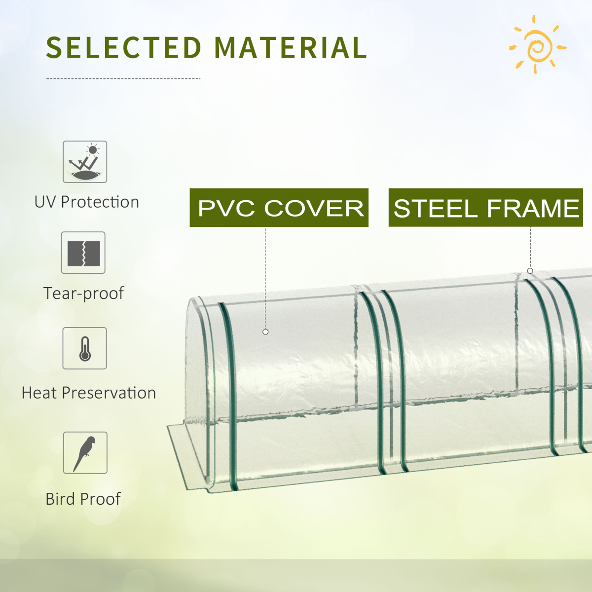 Outsunny Mini Tunnel Greenhouse 395 x 100 cm Steel Frame with Clear Cover and Zipper Doors