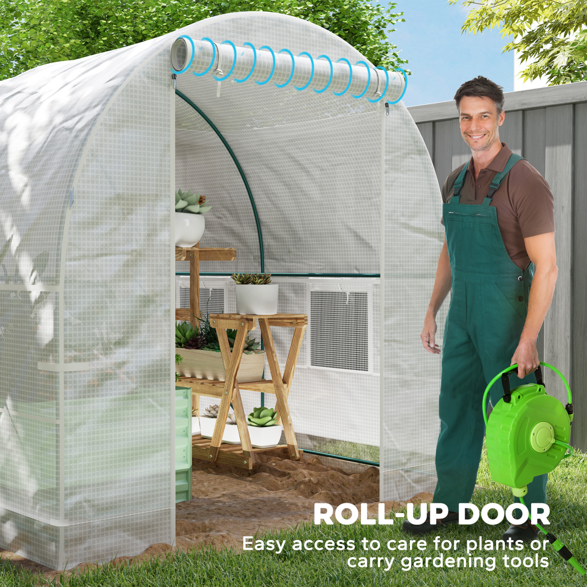 Outsunny Polytunnel Greenhouse with Roll-Up Door and Mesh Windows, 2 x 2.5 m, White