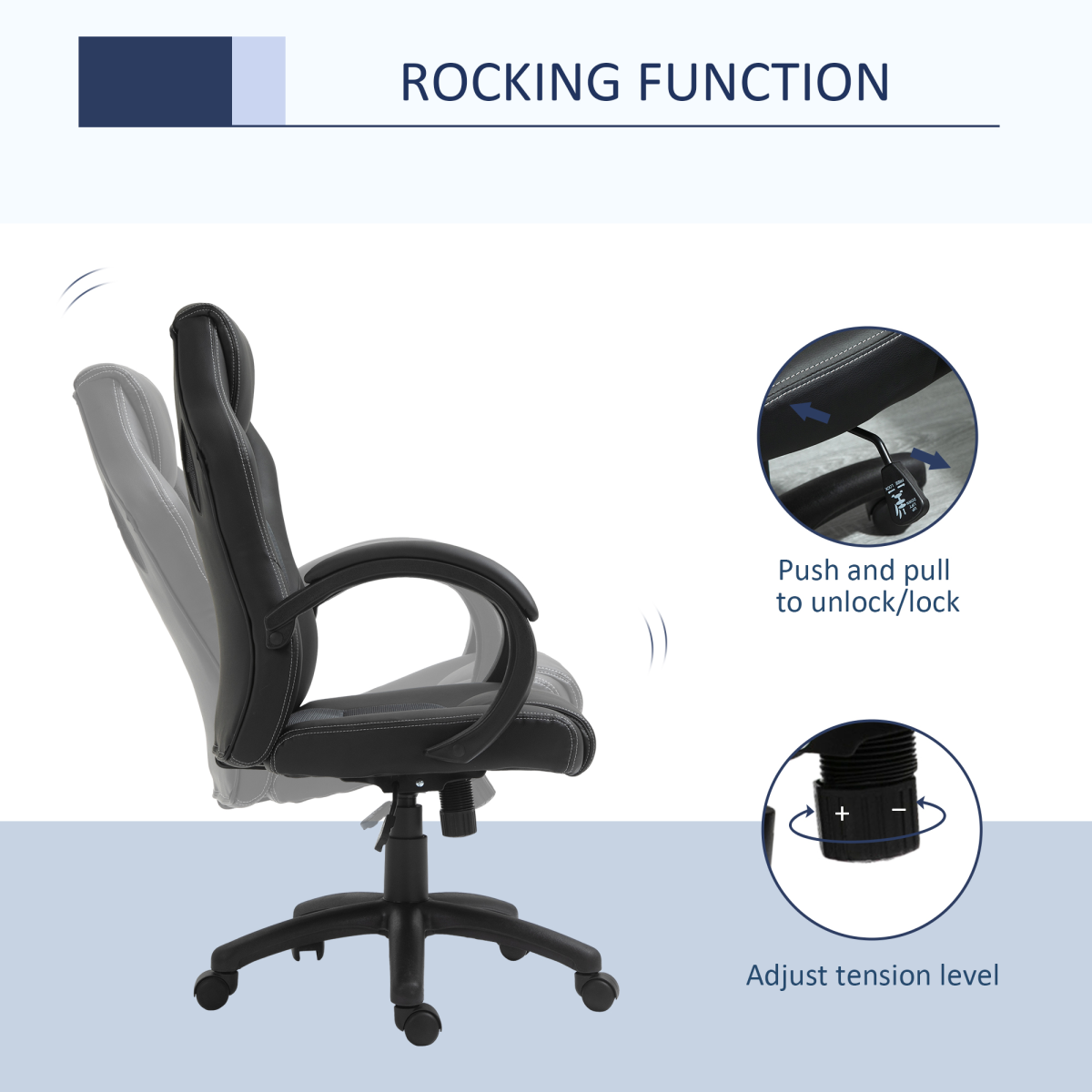 Vinsetto Grey PU Leather Racing Swivel Gaming Office Chair with Headrest