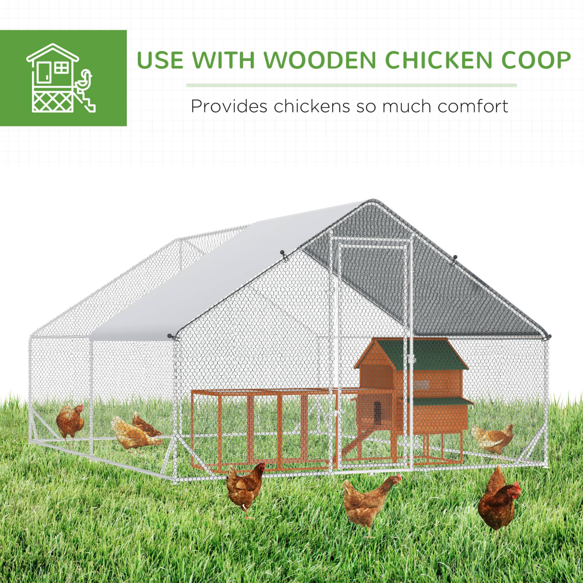 Large Galvanized Walk-In Chicken Run with Cover, 3 x 4 x 2 m, for Chickens, Rabbits and Ducks