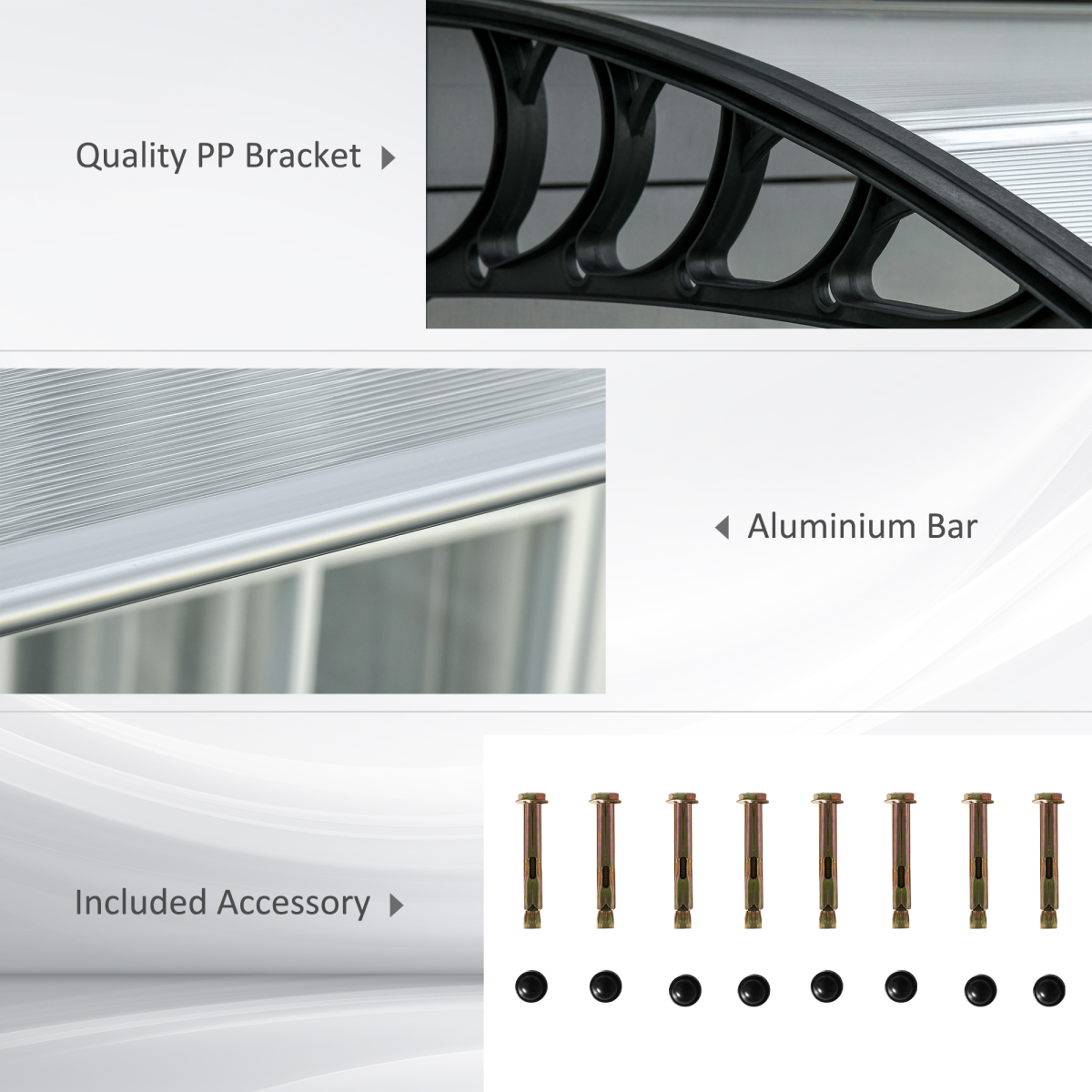 Outsunny Front Door Canopy Outdoor Awning, 300 x 100cm Clear Polycarbonate Rain Shelter