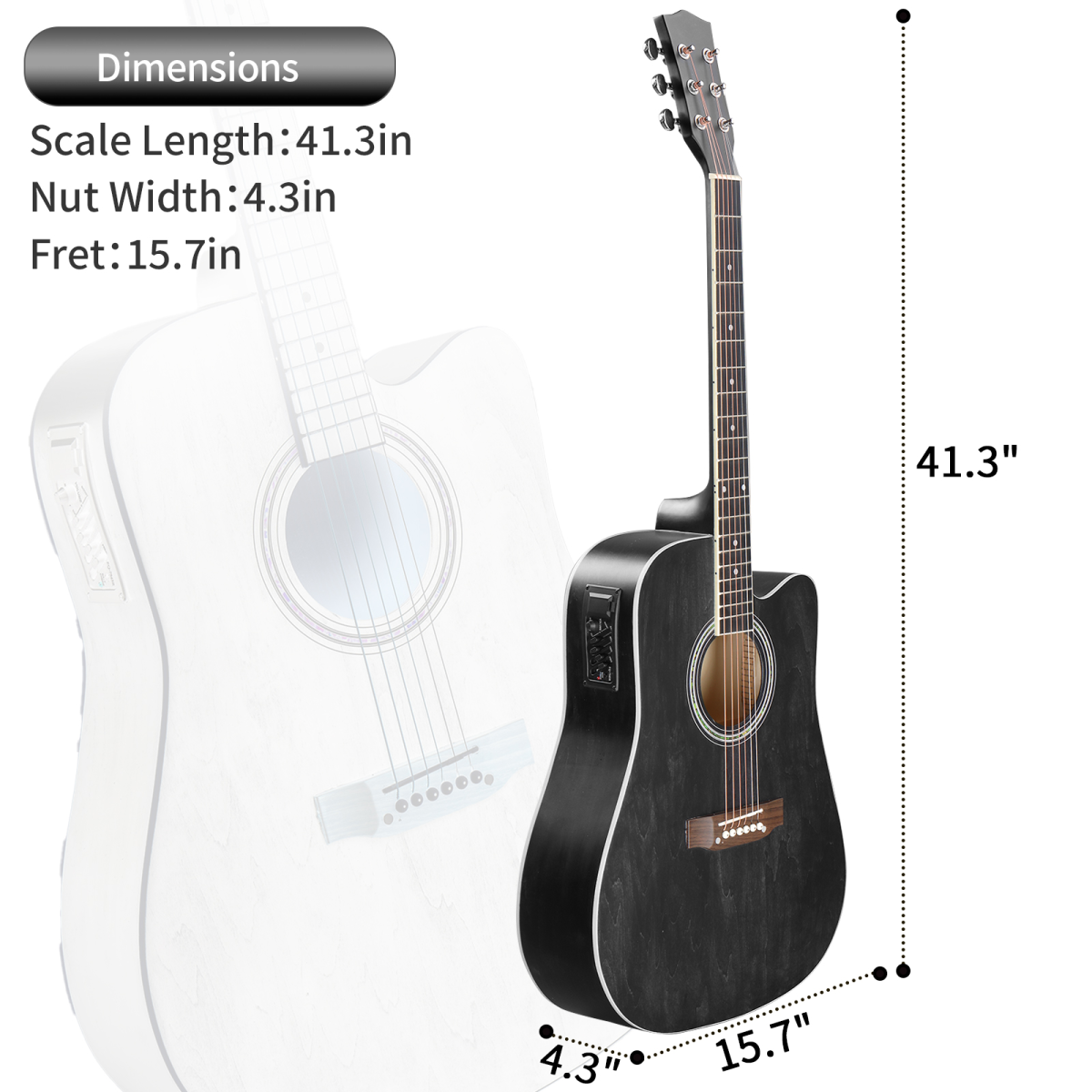 【】KMA101 41In Basswood Panel Matte Edging Folk Guitar with 10W Amplifier Bag Tuner and other Accessories Black