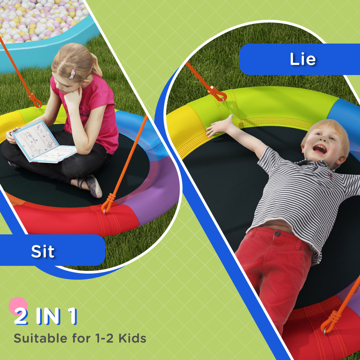 Outsunny Kids Nest Swing Seat with A-Frame Structure for Outdoor Use, Fits Up to 2 Kids
