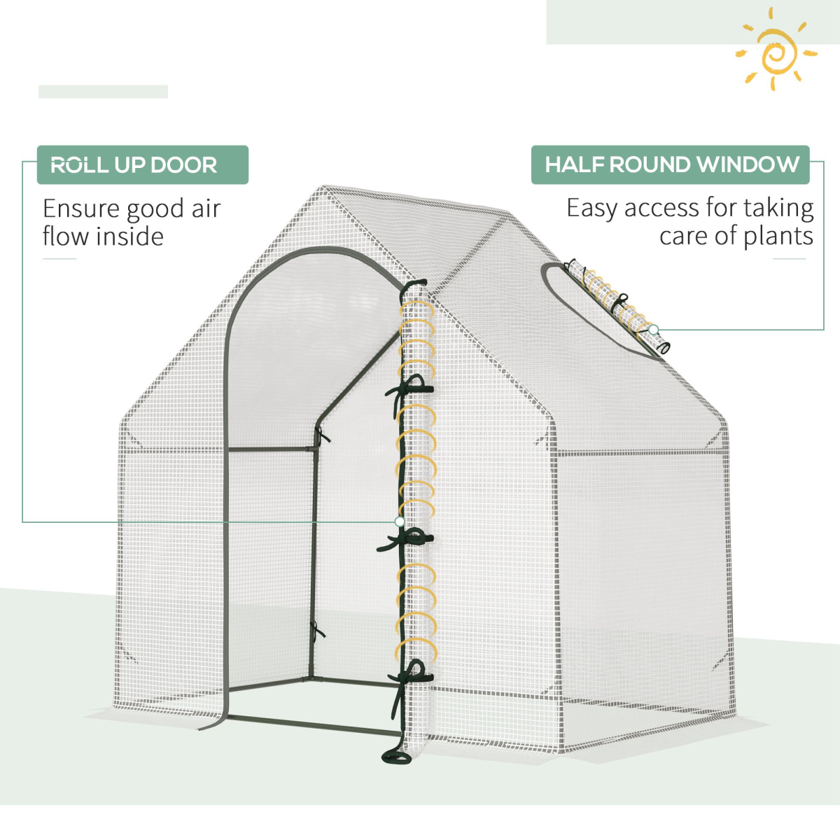 Outsunny Walk-In Greenhouse with Steel Frame, 180 x 100 x 165cm, White