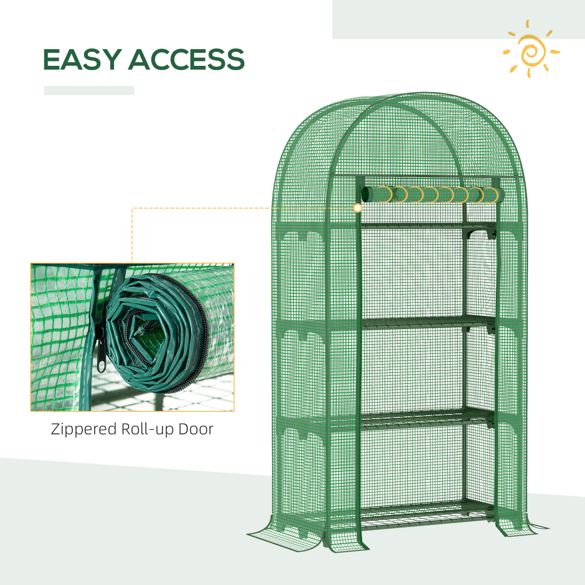 Outsunny 80 x 49 x 160 cm Mini Greenhouse with Storage Shelf, Roll-Up Zip Door, UV-Resistant PE Cover, Metal Frame, Green