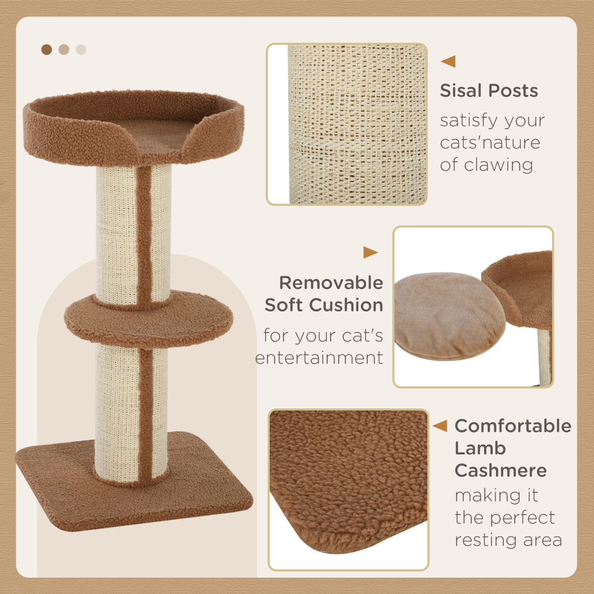 91cm Cat Tree Kitten Activity Center Tower with Top Sleeping Perch, Sisal Scratching Posts, Middle Perch, Stable Base