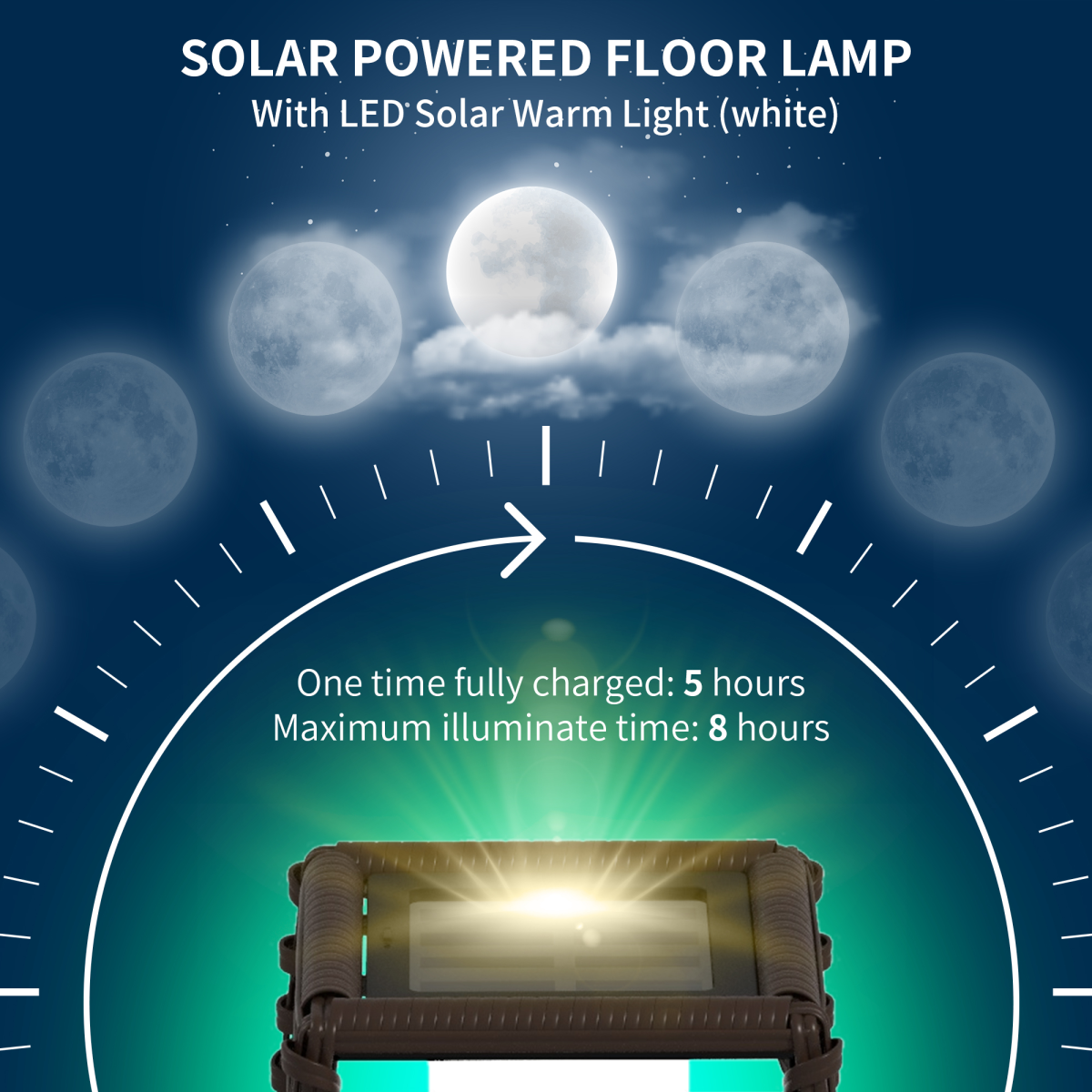 Outsunny Rattan Solar Floor Lamp with Auto On/Off LED Light for Porch and Yard, Brown