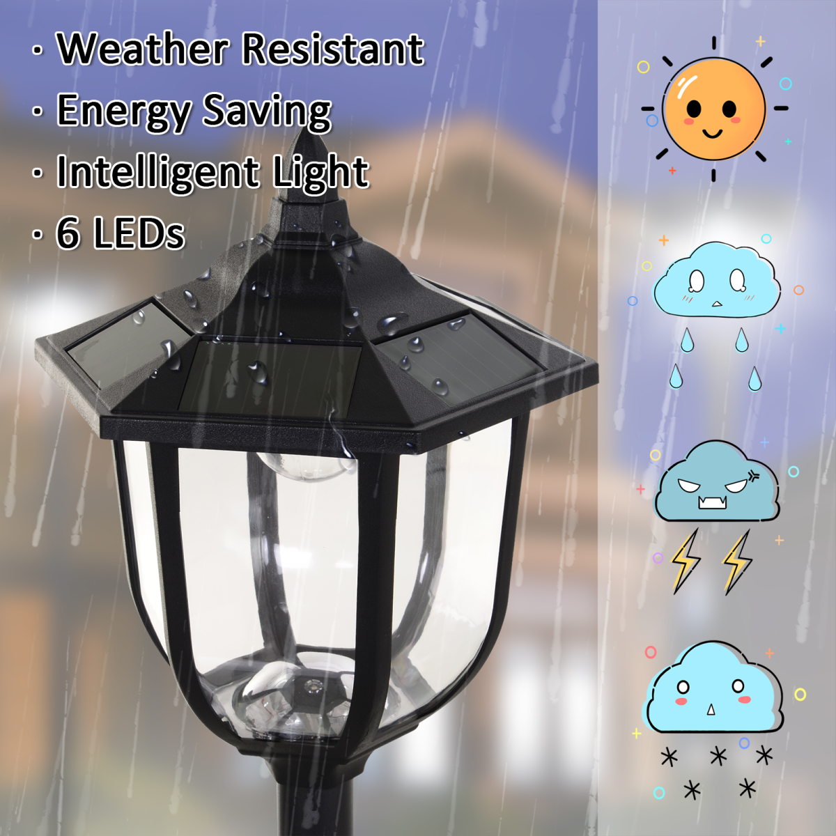 Outsunny 1.77m Black Solar LED Lamp Post with Ground Stake, ABS, IP44, Free-Standing