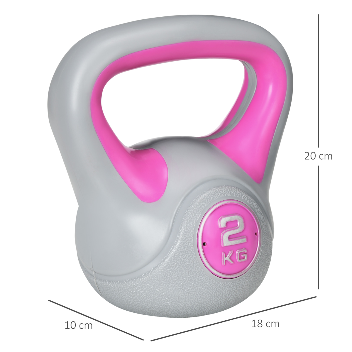 SPORTNOW 2kg Pink & Grey Kettlebell with Wide Handle for Home Gym