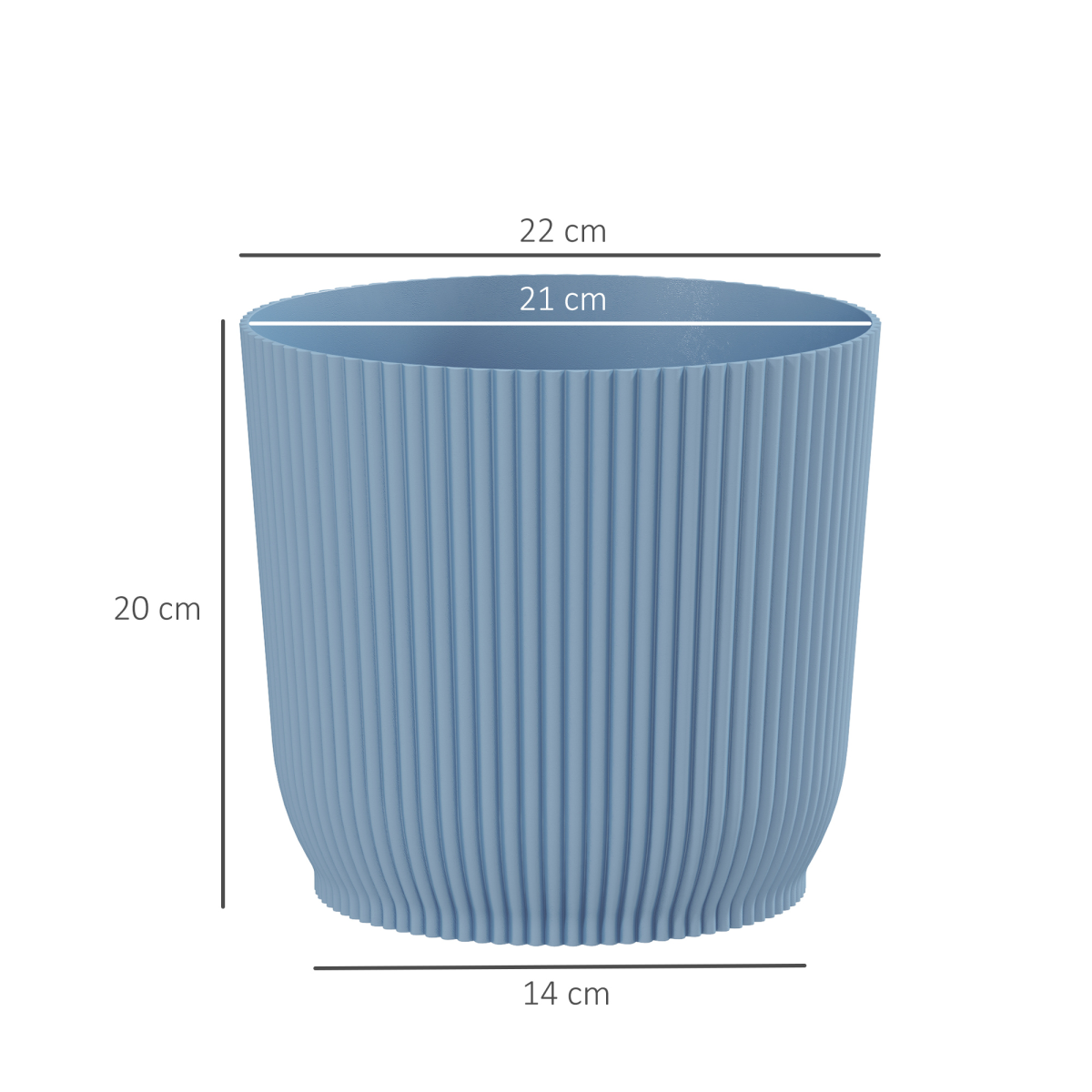 Outsunny Set of 2 Round Plant Pots, 22cm, Stackable Plastic, Blue, Indoor and Outdoor Use