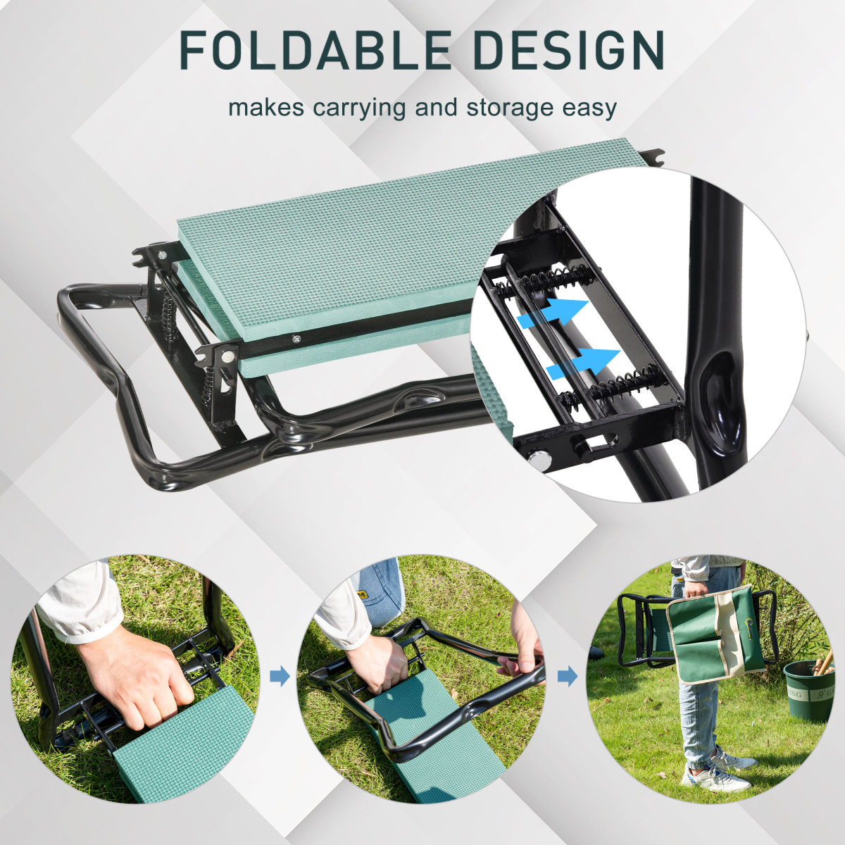 Outsunny Steel Frame Folding Garden Kneeler and Seat with Removable Tool Bag