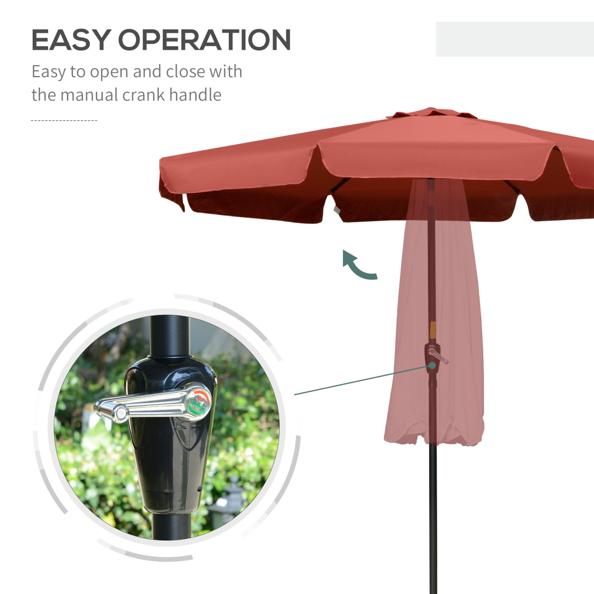 Outsunny 2.66m Wine Red Garden Parasol Patio Umbrella with Crank Handle and Tilt Function