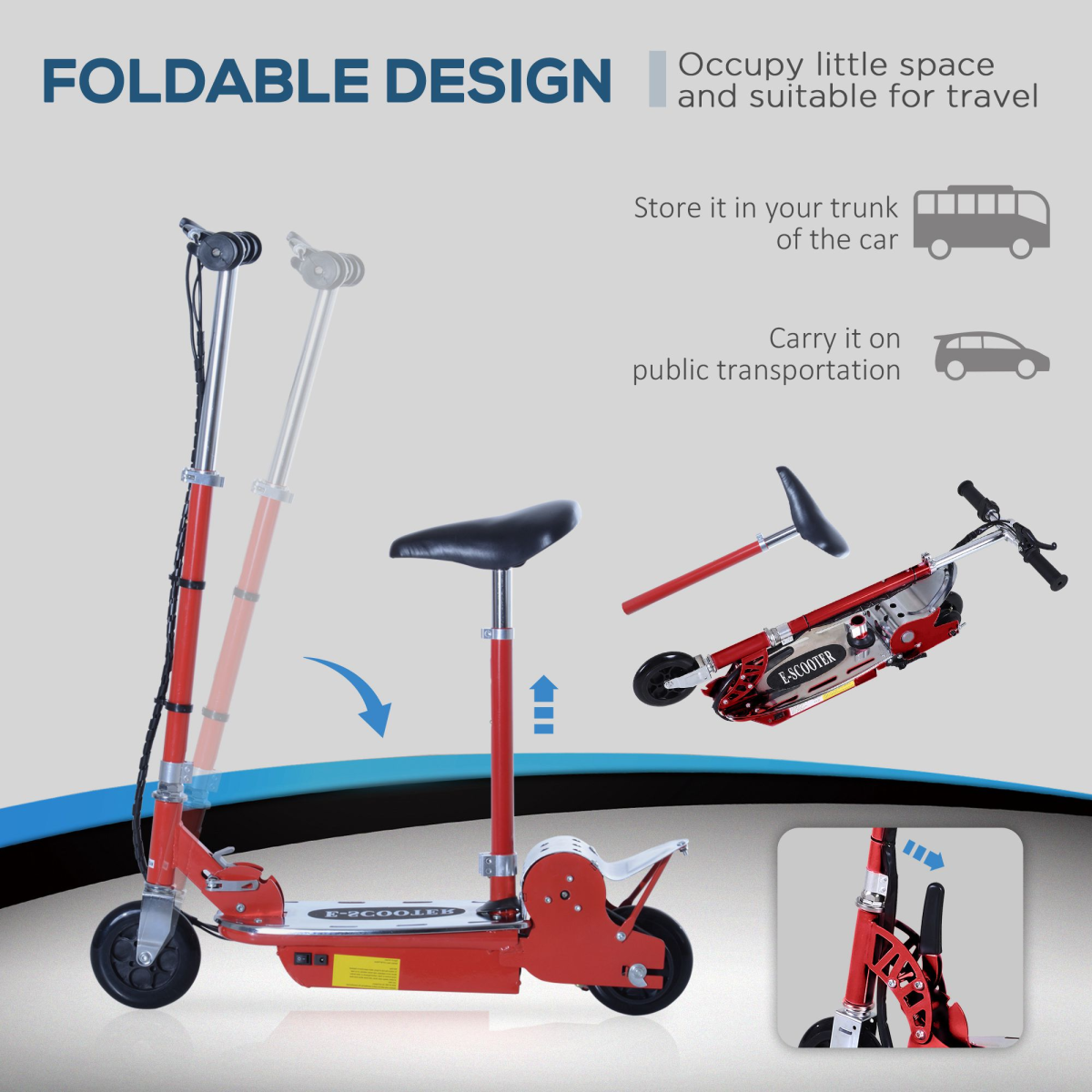 Foldable Electric Scooter for Kids Ages 7-12, 12V 120W, Adjustable Height, Rear Brake