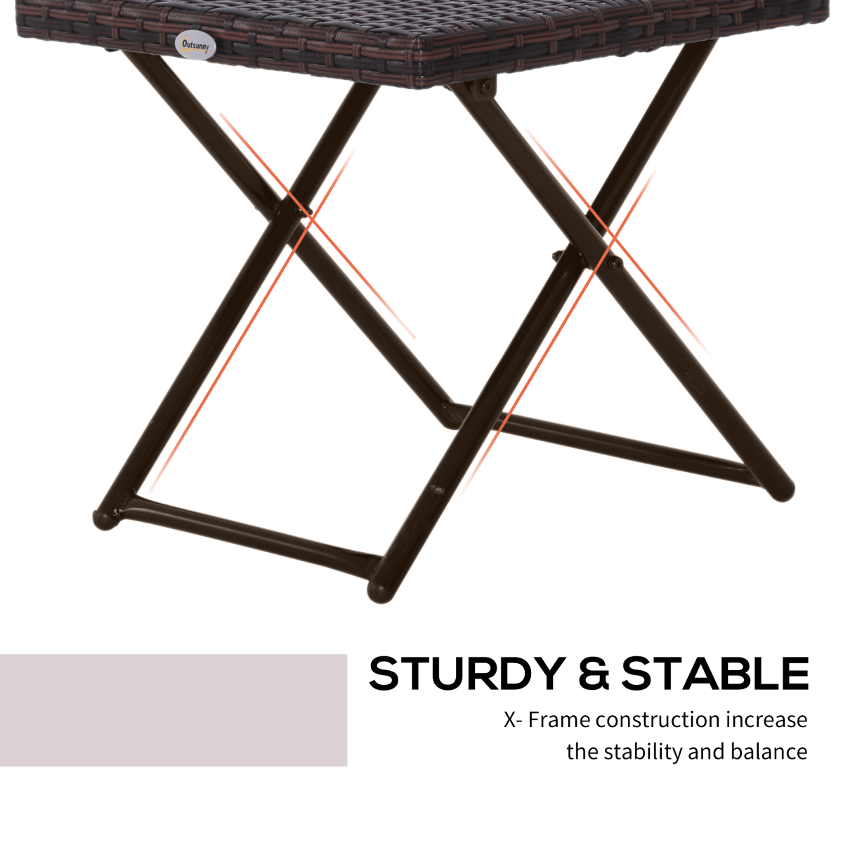 Outsunny Folding Square PE Rattan Coffee Table, Steel Frame, Outdoor Bistro Balcony Garden, Brown