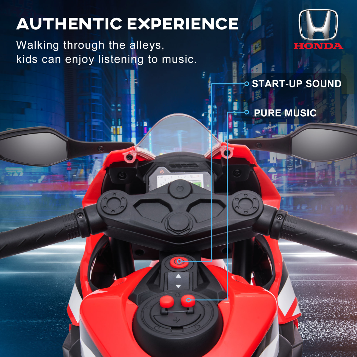 Honda Licensed 6V Kids Electric Motorbike Ride On Bike with Light and Sound for 3-5 Years