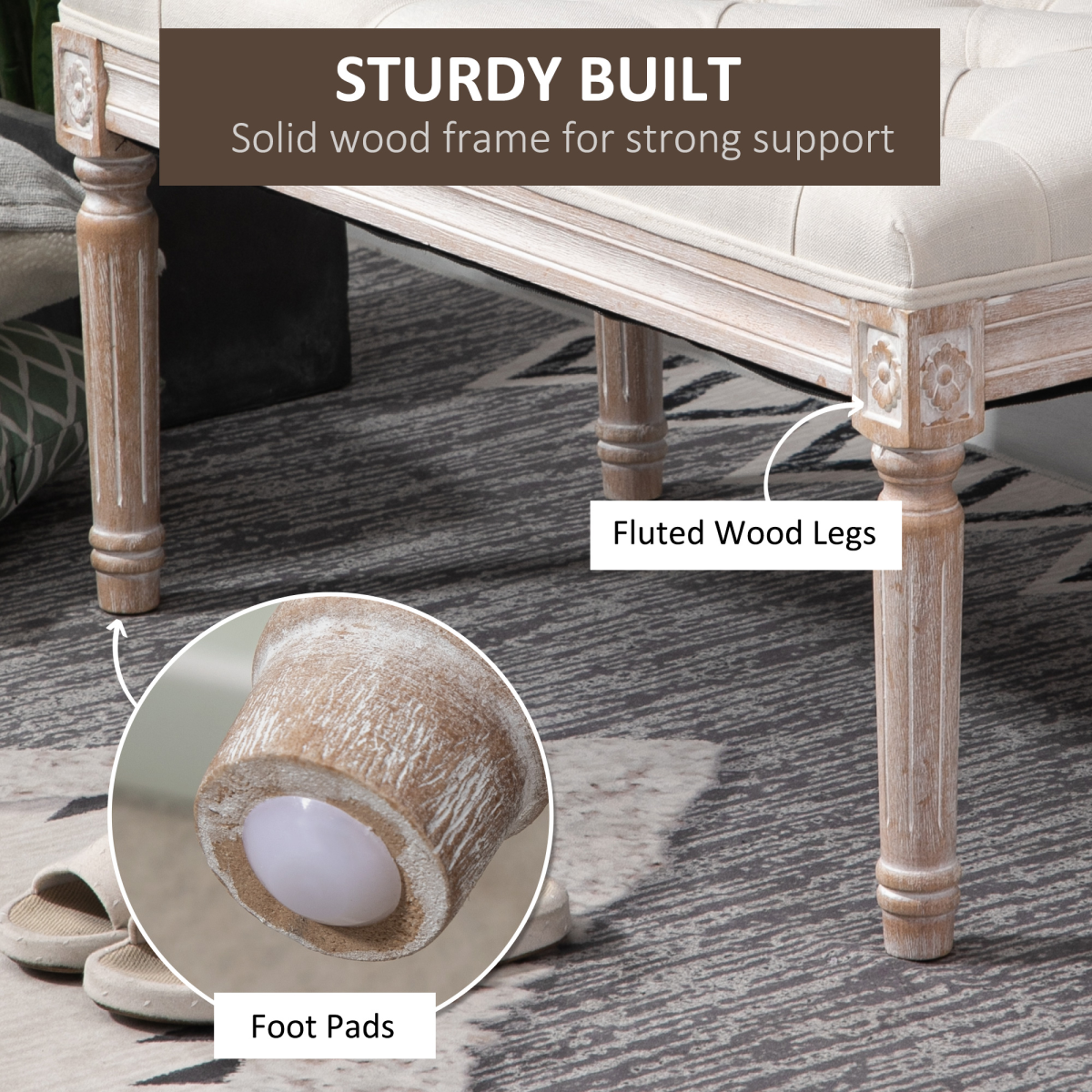 Tufted Upholstered Accent Bench with Linen-Touch Fabric, Beige