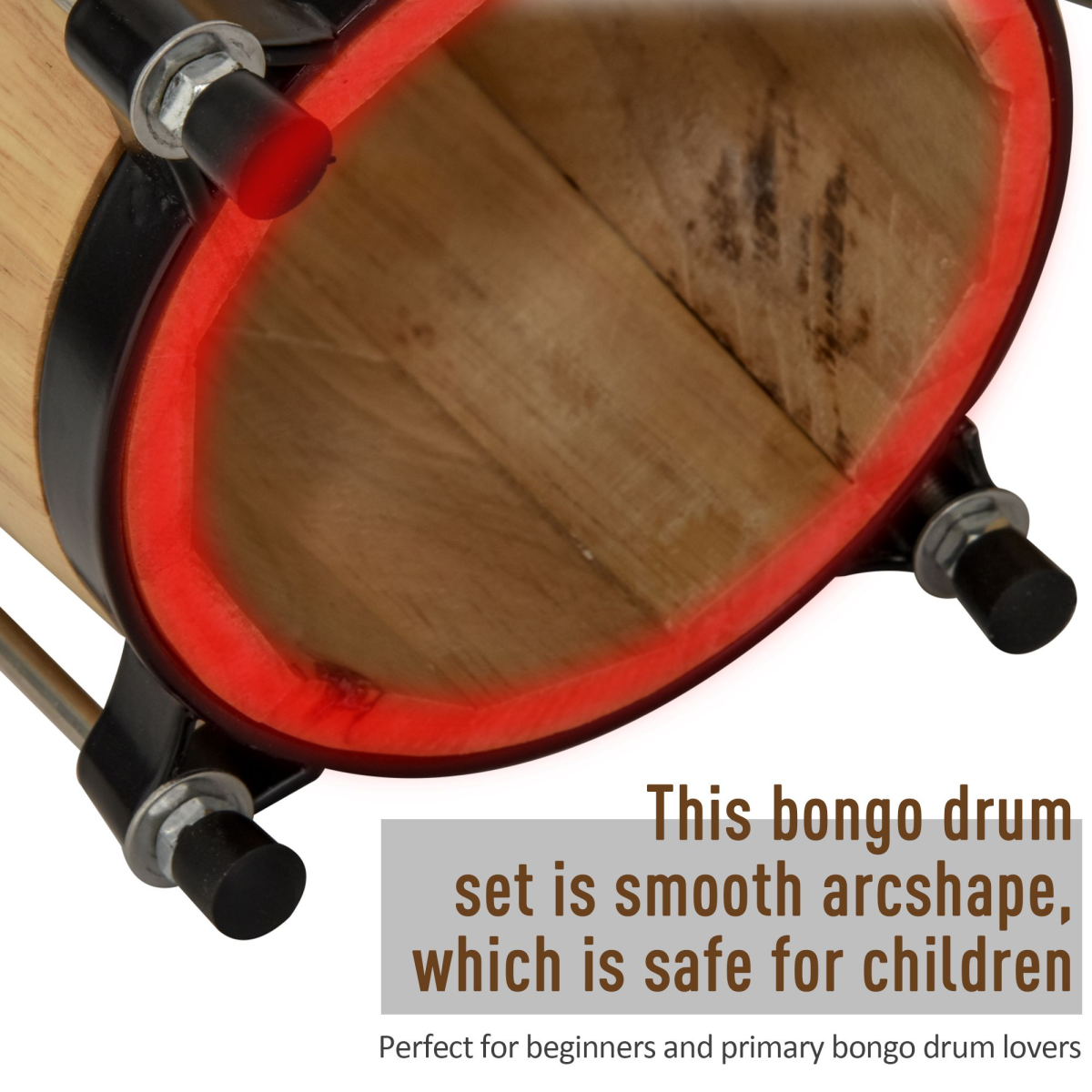 Wooden Bongo Drum Set with Sheepskin Heads and Tuning Wrench