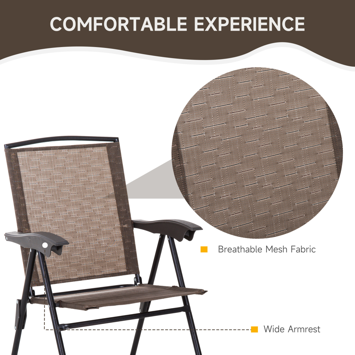 3-Piece Patio Bistro Set with Folding Chairs, Tempered Glass Table, Brown