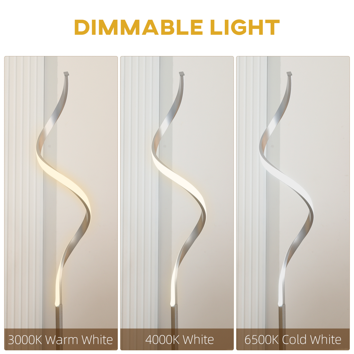 Spiral Floor Lamp, 3 Colour Temperature LED Standing Lamp, Silver
