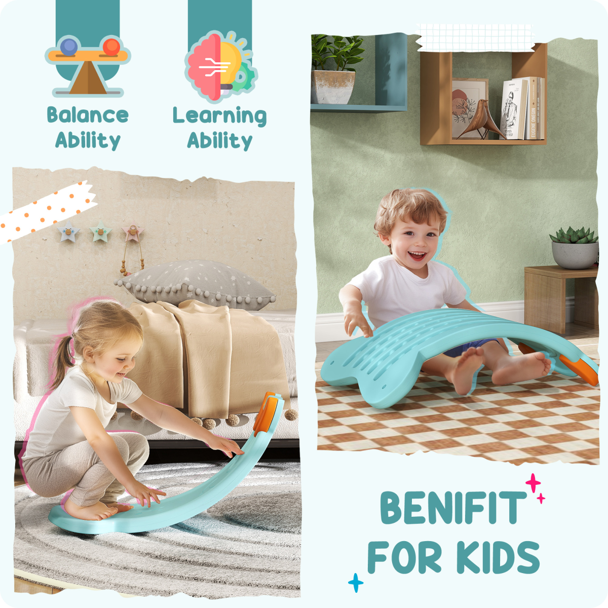 AIYAPLAY Kids Balance Board for Training & Sensory Play, Light Blue