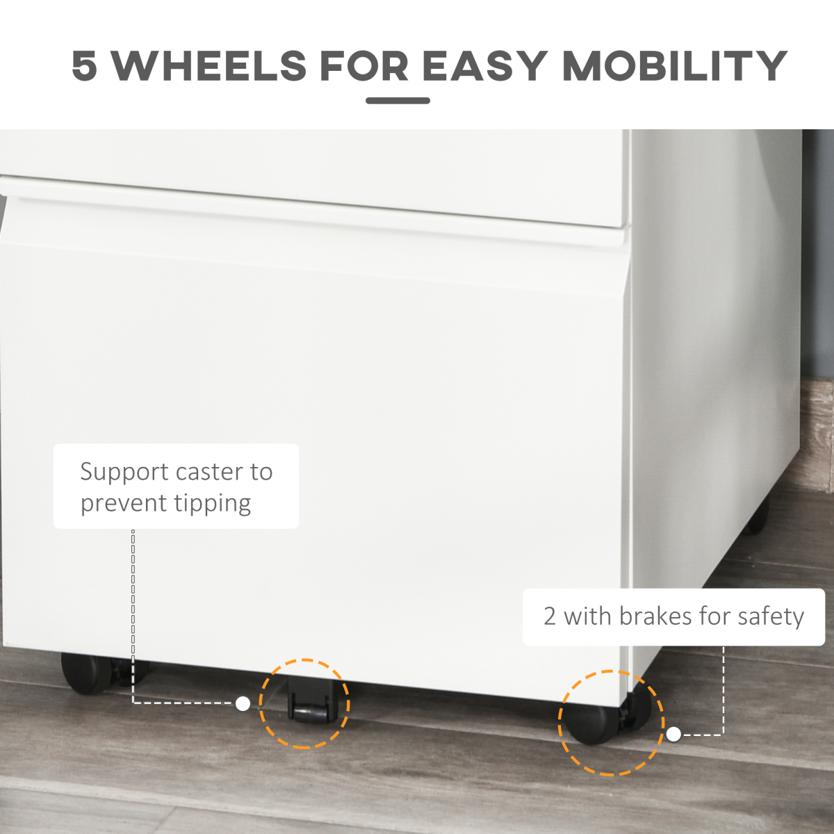 Mobile Lockable Steel Vertical File Cabinet with 3 Drawers and 5 Wheels