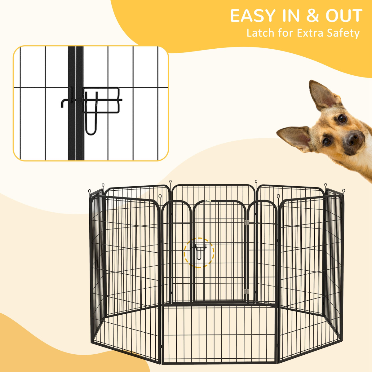 PawHut Folding Metal Pet Playpen with 8 Panels, Hinged Door, Double Latch, Indoor and Outdoor Use