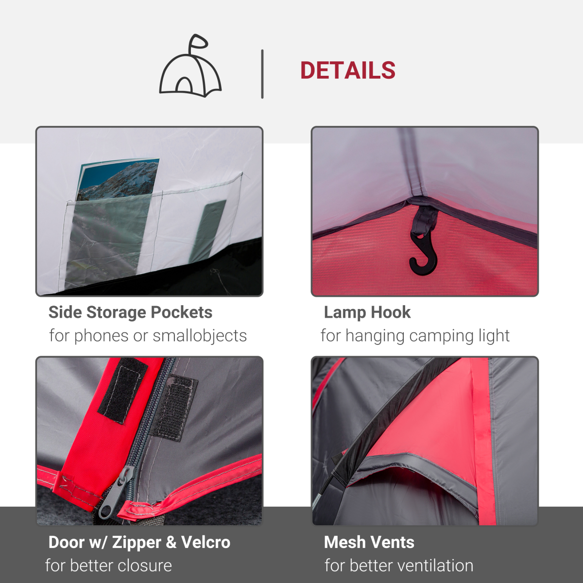 3 Man Camping Tent with 2 Rooms, Porch, Mesh Vents, Waterproof