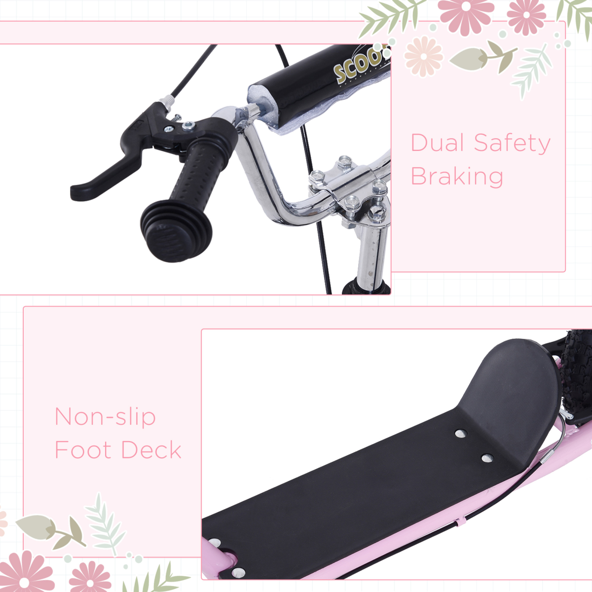 HOMCOM Kids Stunt Scooter 16 Inch Wheels Adjustable Height Pink, Age 5+, Steel Frame, Front and Rear Brakes