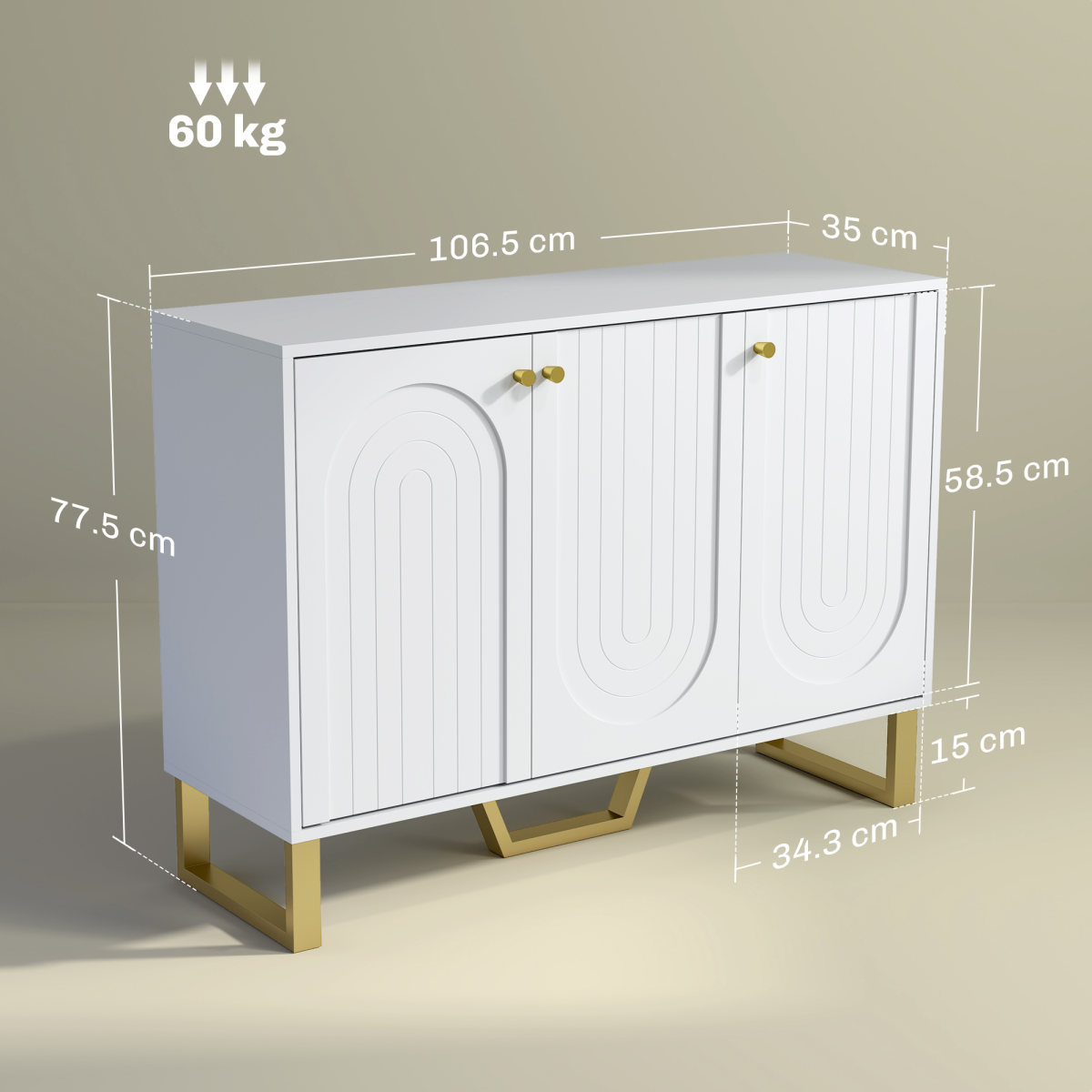 HOMCOM White Sideboard Cabinet with Adjustable Shelves and Doors