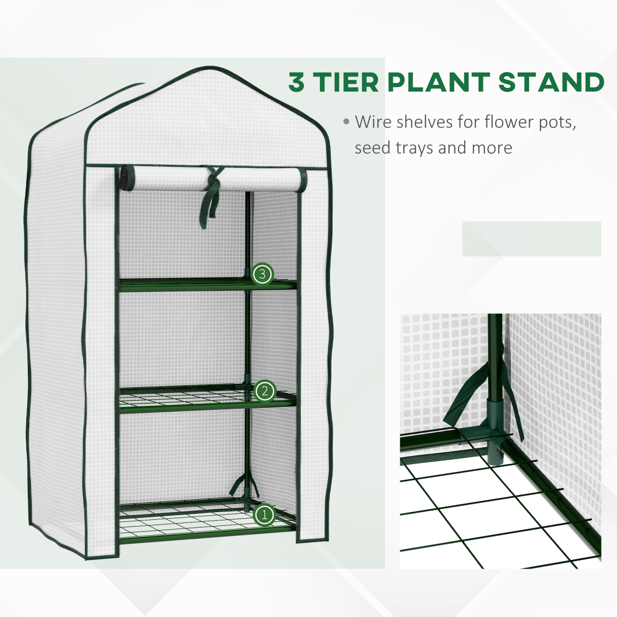 Outsunny Portable Mini Greenhouse with Roll-Up Door and Wire Shelves