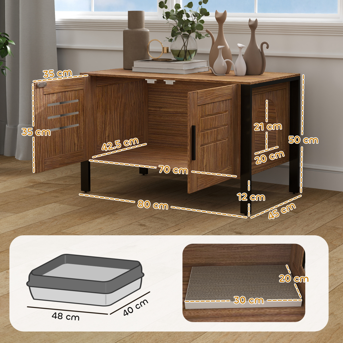 PawHut Cat Litter Box Enclosure with Scratching Board, Dark Brown