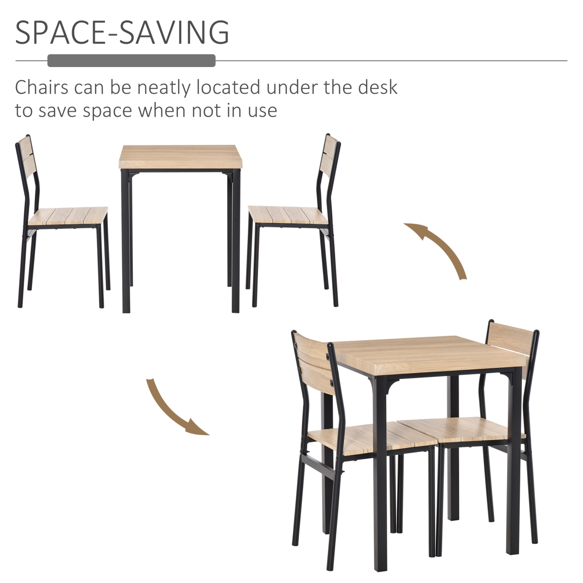 3-Piece Compact Dining Table and 2 Chairs Set, Wood Finish
