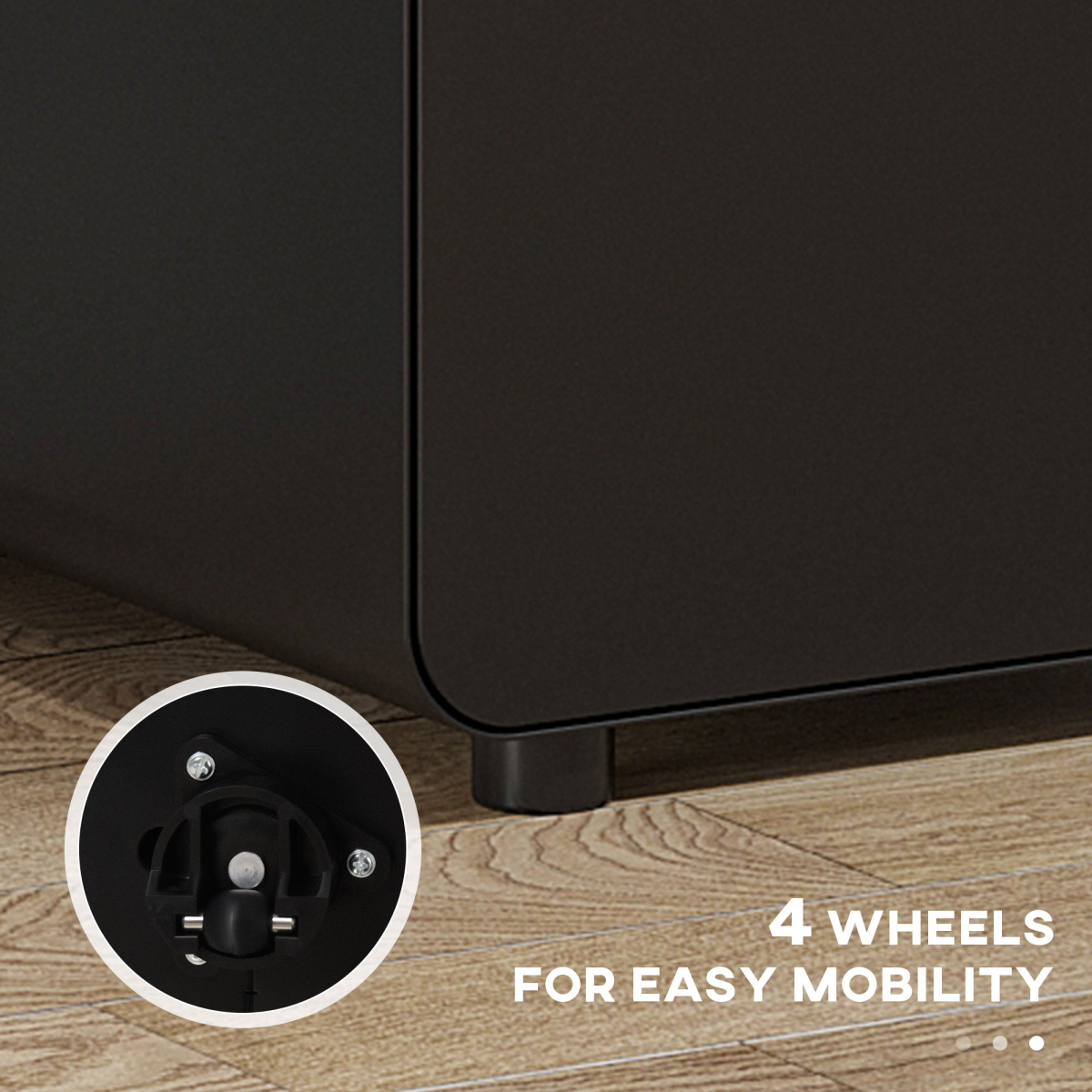 3-Drawer Steel Filing Cabinet with Lock and 4 Wheels, Black