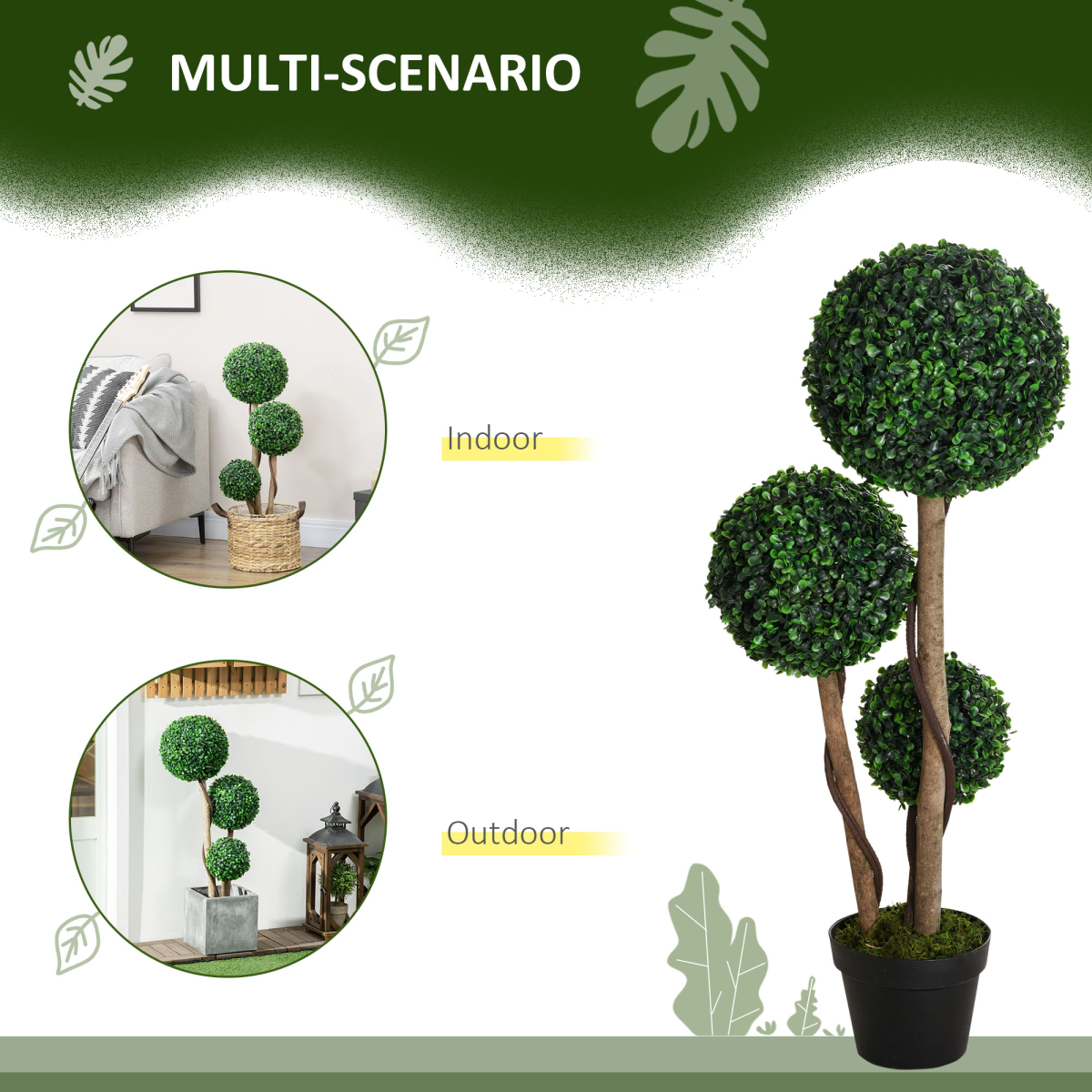 HOMCOM Artificial 3-Ball Boxwood Topiary Tree, 90cm, Indoor/Outdoor