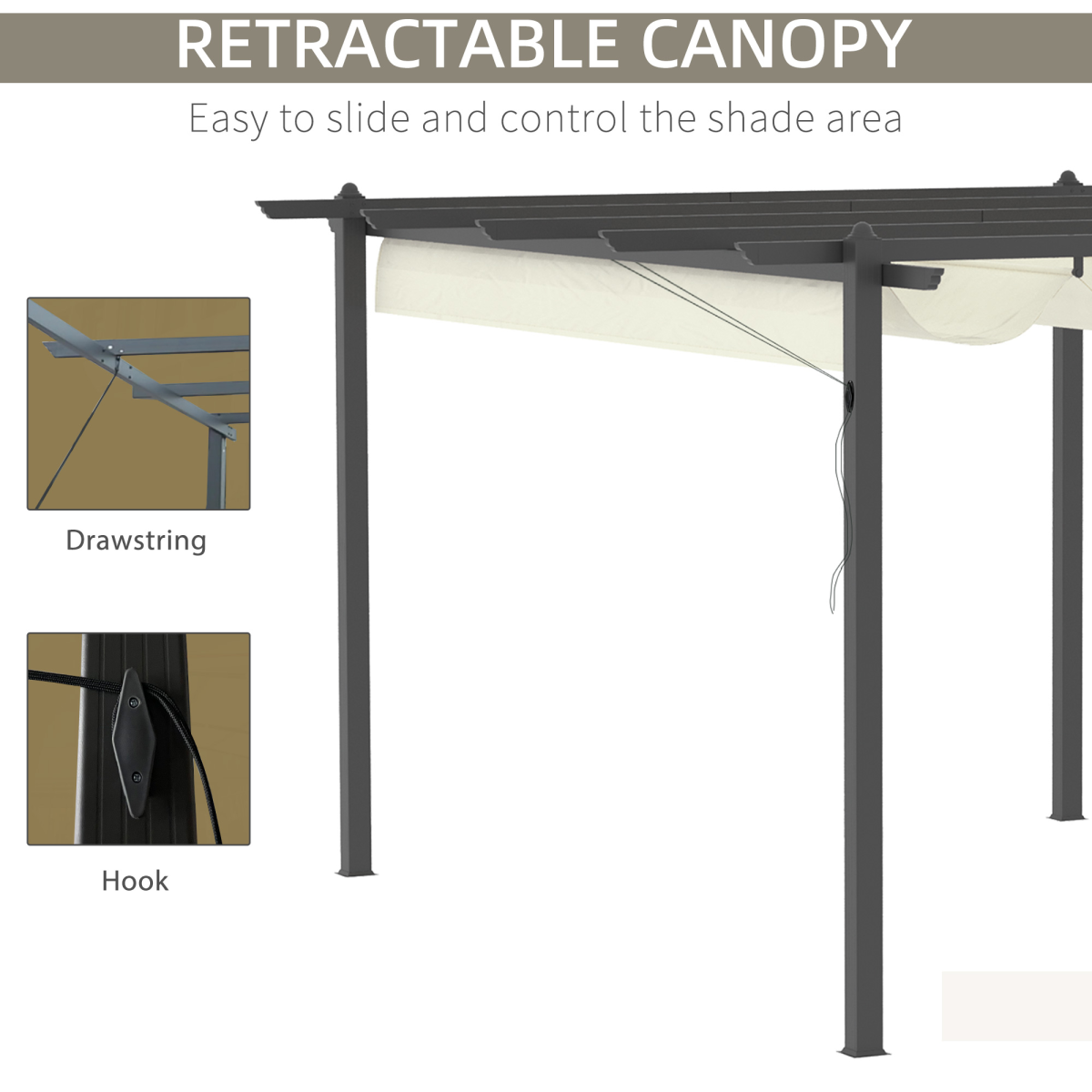 Outsunny 4 x 3m Aluminum Pergola Gazebo with Retractable Polyester Canopy